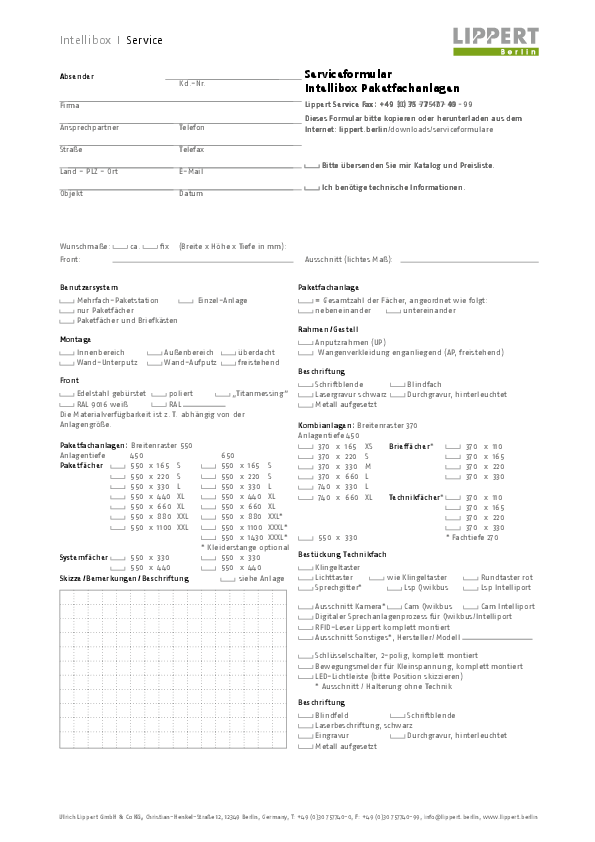 Paketstationen Intellibox Serviceformular